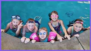 GYMNASTICS AND KIDS CANNONBALL CHALLENGE POOL PARTY  FAMILY VLOG [upl. by Screens]