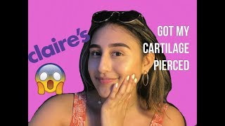 I GOT A CARTILAGE PIERCING  CLAIRES [upl. by Ahsela915]