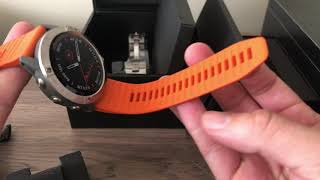 Garmin Fenix 6X Pro Solar Silver Titanium Fitness Watch Unboxing 4K [upl. by Aleacem]