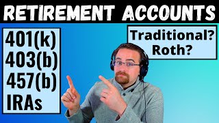 Simple Guide to Retirement Accounts  401k 403b 457b IRA  Roth and Traditional plans [upl. by Ahseneuq]