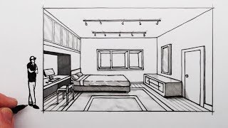 How to Draw a Bedroom in 1Point Perspective [upl. by Aig705]