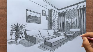 How to Draw a Living Room in 2Point Perspective [upl. by Caron434]