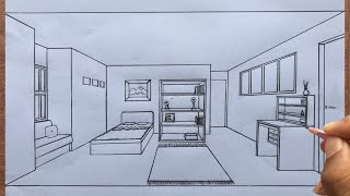 How to Draw a Room in 1Point Perspective Step by Step [upl. by Atul]