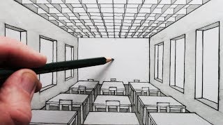 How to Draw a Room in 1Point Perspective A Classroom [upl. by Aidekal]