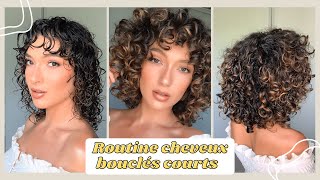 NOUVELLE ROUTINE CHEVEUX BOUCLÉS  Cheveux bouclés courts avec frange  New short curly hair routine [upl. by Georgie172]