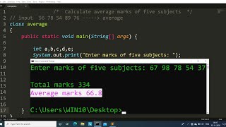 Java program to calculate Total and Average marks of 5 subjects  Learn Coding [upl. by Galer]