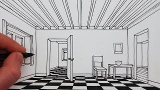 How to Draw a Room in 1Point Perspective Narrated Drawing [upl. by Allit]