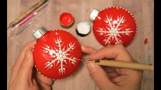 CLASSIC Dot Mandala Snowflake Ornament Painting CUTE amp EASY [upl. by Phelgon849]