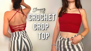 EASY How to Crochet a Crop Top  DIY Beginner Strappy Crop Top [upl. by Ybbil]