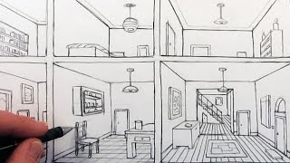 How to Draw a Room in OnePoint Perspective in a House [upl. by Hamilah761]