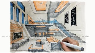 HOW TO DRAW INTERIOR PERSPECTIVE [upl. by Fillian]