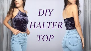 DIY Halter Crop Top  Upcycled From Thrifted TShirt [upl. by Verdi]