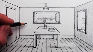 How to Draw a Room in 1Point Perspective for Beginners [upl. by Hufnagel]